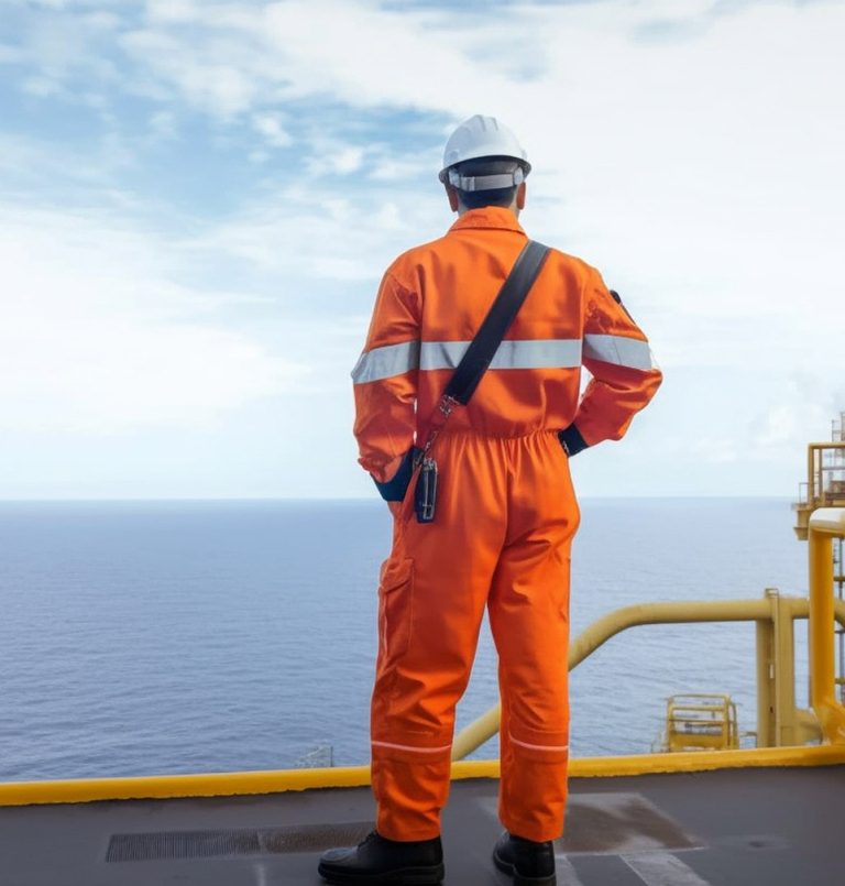 offshore platform worker looking out over the horizon